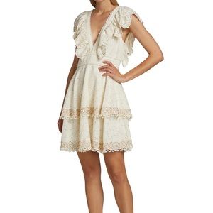 Farm Rio Eyelet Beaded Mini Dress cream ivory size L NWOT